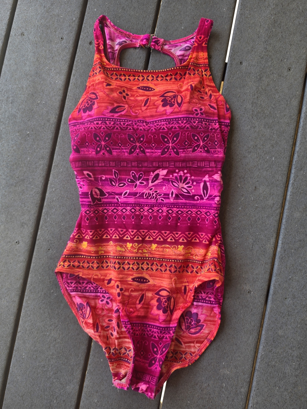 Vibrant Pink & Orange Patterned One-Piece Swimsuit